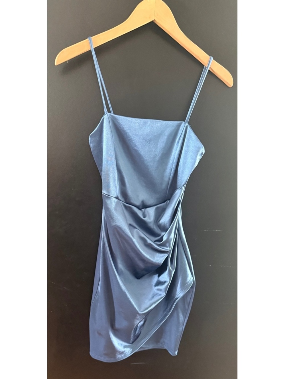 Windsor Blue Satin Draped Ruched Bodycon Mini Dress Small